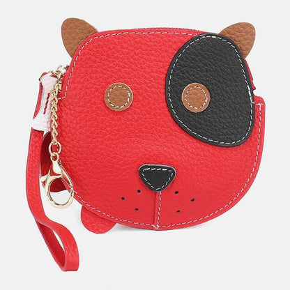 elvesmall Women Genuine Leather Cowhide Cute Cartoon Dog Pattern Small Storage Bag Coin Bag