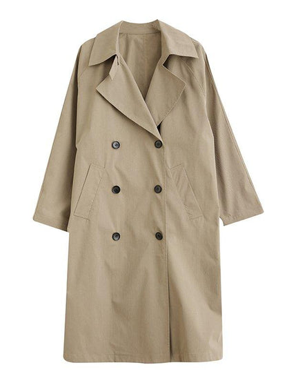 lovevop Loose Buttoned Notched Collar Trench Coat