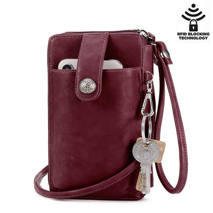 elvesmall Brenice Women RFID Card Bag Solid Crossbody Bag Phone Bag Card Holder