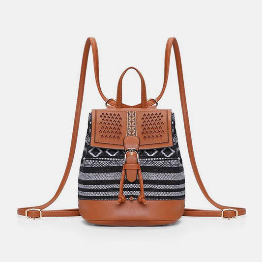 lovevop Women Hollow Stitching Ethnic Style Straw Bag Backpack Woven Shoulder Bag Bucket Bag