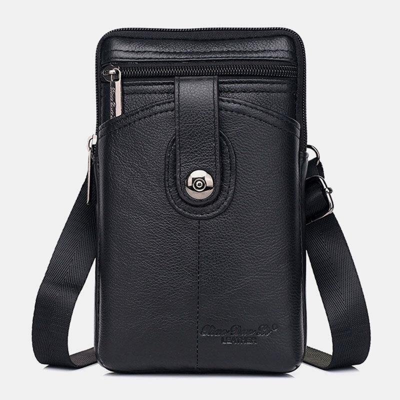 lovevop Men Genuine Leather Vintage Multifunctional 6.5 Inch Zipper Hasp Phone Bag Crossbody Bag Waist Bag