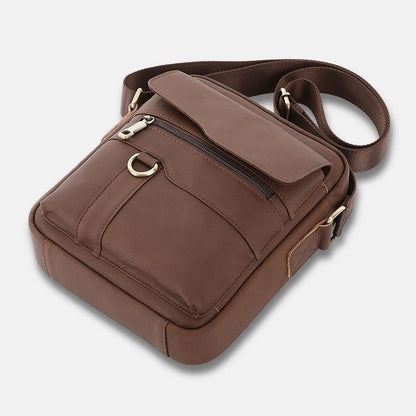 lovevop Men Genuine Leather Large Capacity Vintage Casual 6.5 Inch Phone Bag Crossbody Bag Shoulder Bag Messenger Briefcase