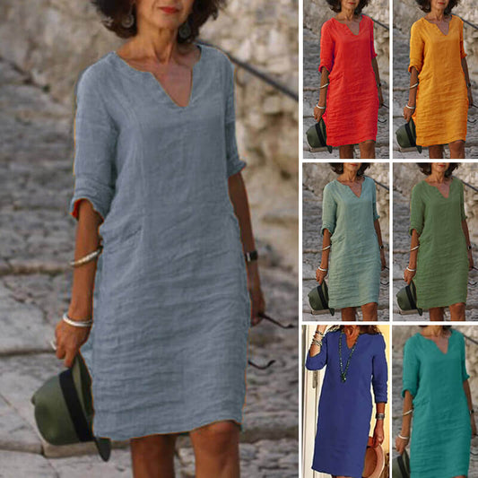 WOMEN'S V-NECK PRINT DRESS-BUY 2 FREE SHIPPING