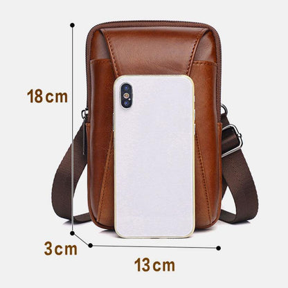 lovevop Men Genuine Leather Vintage Multifunctional 6.5 Inch Mini Phone Bag Crossbody Bag Waist Bag Cowhide Bag