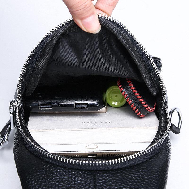 lovevop Men Cowhide Genuine Leather Multi-Pocket Double Zipper Breathable Retro Chest Bags Crossbody Bag Shoulder