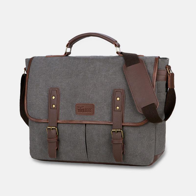 lovevop Men Canvas Multi-Pocket Wear-Resistant Vintage Business Messenger Bag Laptop Bag Crossbody Bag Handbag