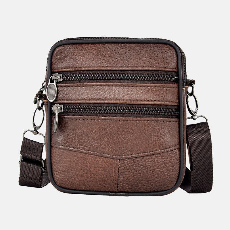 lovevop Men Genuine Leather Large Capacity Business Multi-carry Crossbody Bag