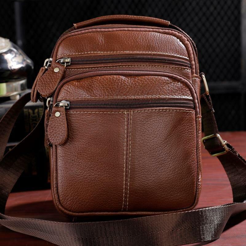 lovevop Men Genuine Leather Multi-pocket Vintage 6.3 Inch Phone Bag Crossbody Bags Shoulder Bag Handbag