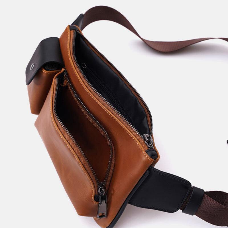 lovevop Men Faux Leather Retro Business Casual Multi-carry Waist Bag Chest Bag Sling Bag