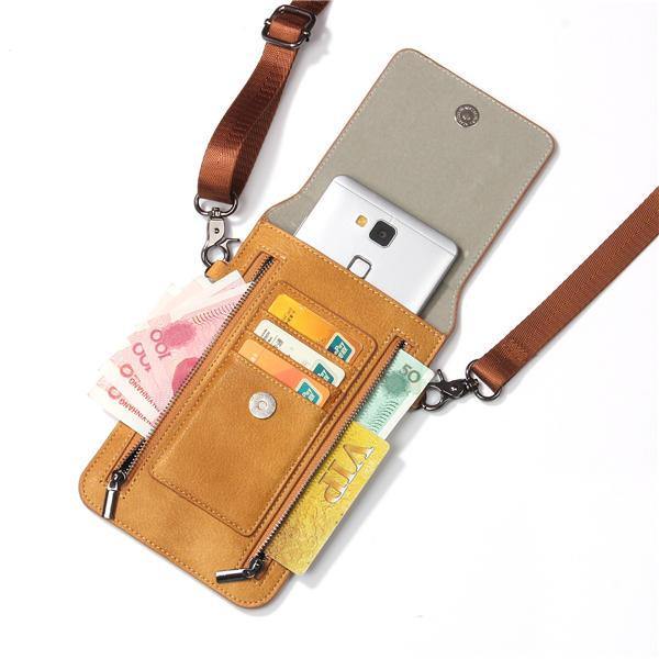 elvesmall Vintage PU Leather Card Holder 6inch Phone Bag Shoulder Bag Crossbody Bags