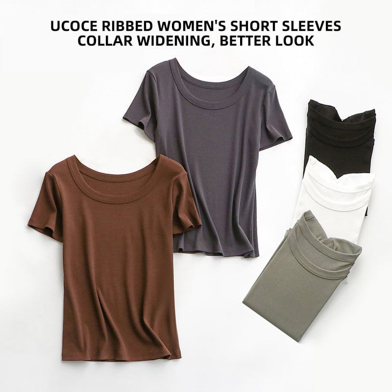 Women's t-shirt solid colour threaded short sleeve