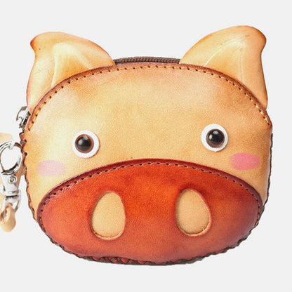 elvesmall Unisex Genuine Leather Casual Cute Outdoor Cartoon Animal Pig Shape Small Coin Bag Wallet