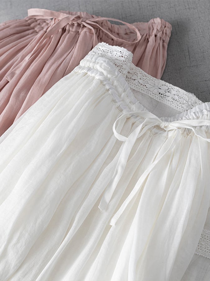 Lovevop Cotton Linen Lace Stitching Anti-skid Skirt