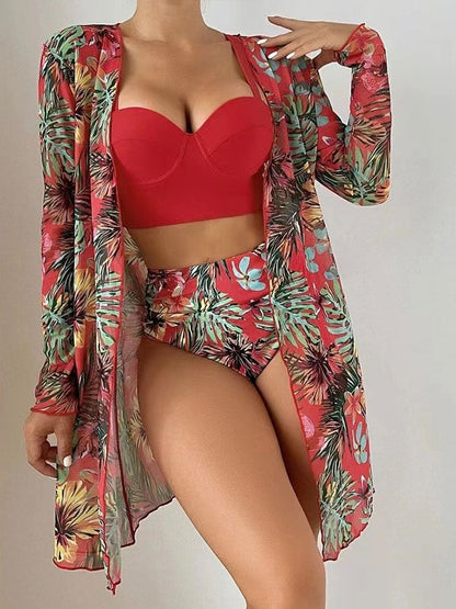 Women's Floral Print Three-Piece Swimsuit