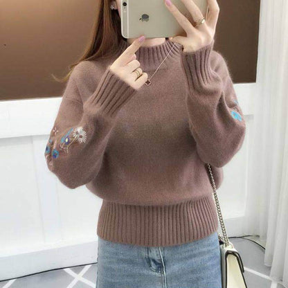 Knitted Floral Embroidery Thick Sweater