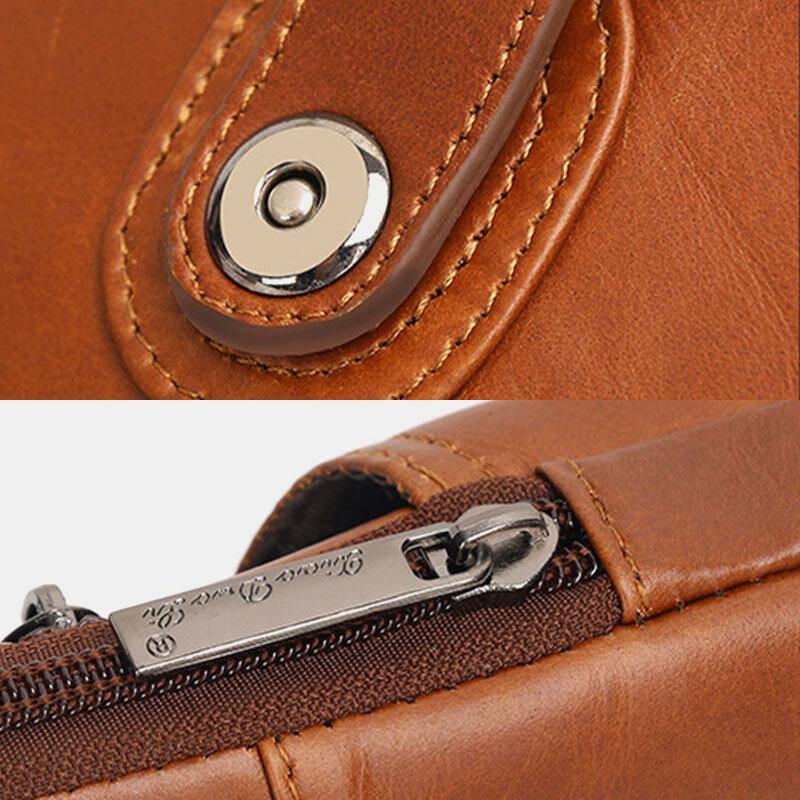 lovevop Men Genuine Leather Vintage Multifunctional 6.5 Inch Zipper Hasp Phone Bag Crossbody Bag Waist Bag