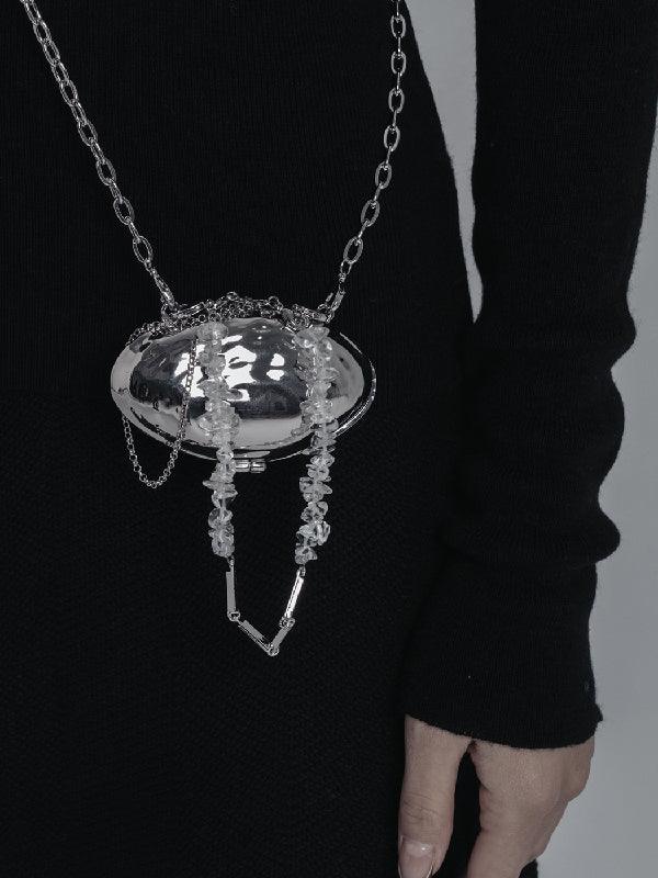 lovevop Stylish Metal Mussel Shape Crystal Mini Crossbody Bag