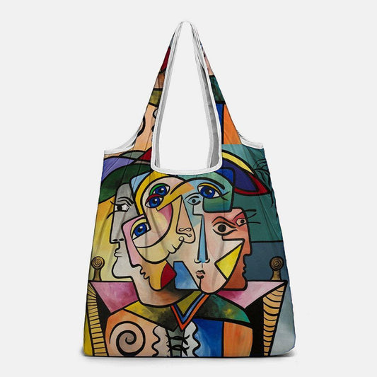 lovevop Women Abstract Figures Pattern Print Handbag Shoulder Bag Lightweight Shopping Cloth Bags