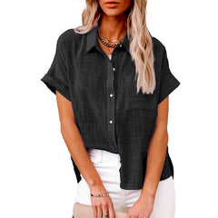 Solid color linen casual loose shirt short sleeve