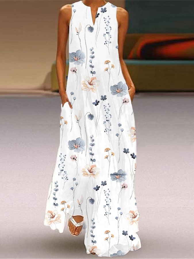 Ladies Casual Simple Floral Print Long Dress