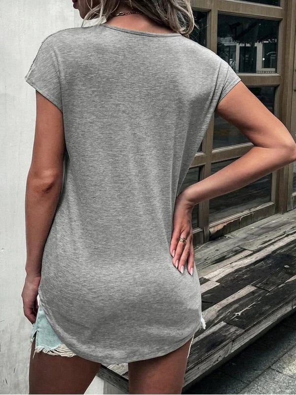 Solid color round neck half zipper splicing lace short sleeve t-shirt