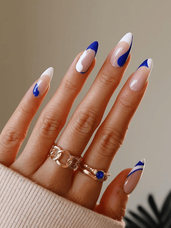 lovevop Blue White Matching False Nails