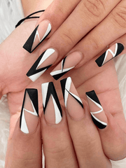lovevop Black White Simple Geometry False Nails
