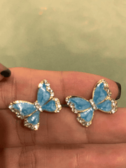 lovevop Streamer Blue White Butterfly Stud Earrings