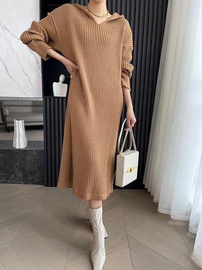 lovevop Casual Hooded Knitted Long Dress