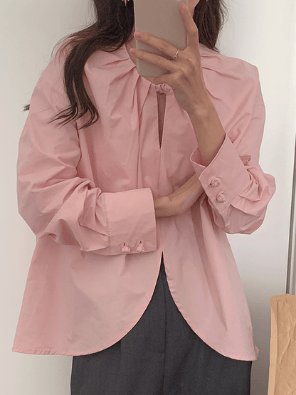 lovevop Pleated Cutout Loose Long Sleeve Shirt