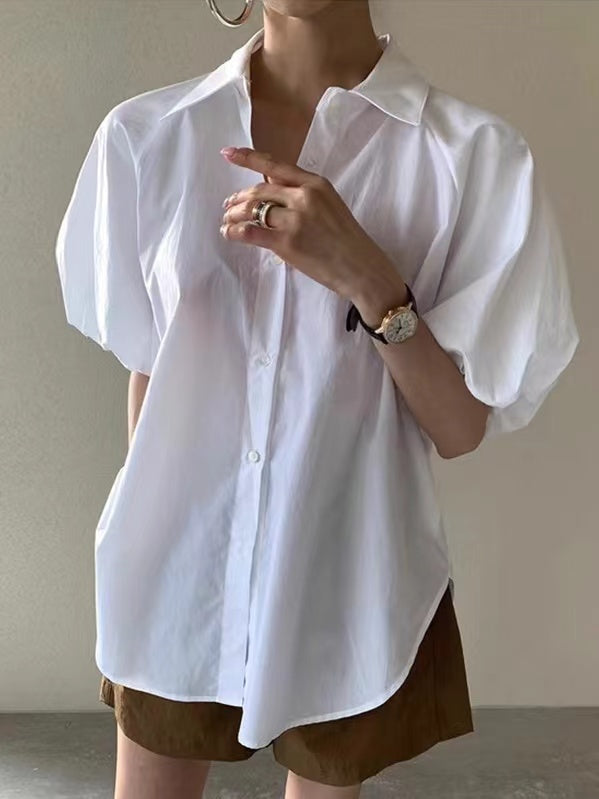 lovevop Simple Half Lantern Sleeve Casual Shirt