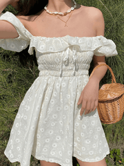 lovevop Ruffled Daisy-embroidered Dress