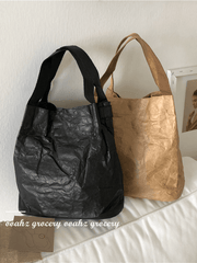 lovevop Washed Kraft Paper Natural Crinkle Waterproof Tote Bucket Bag