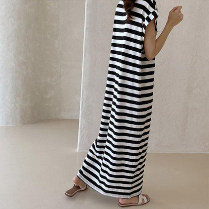 lovevop Simple Long Striped Comfy Dress