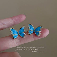 lovevop Streamer Blue White Butterfly Stud Earrings