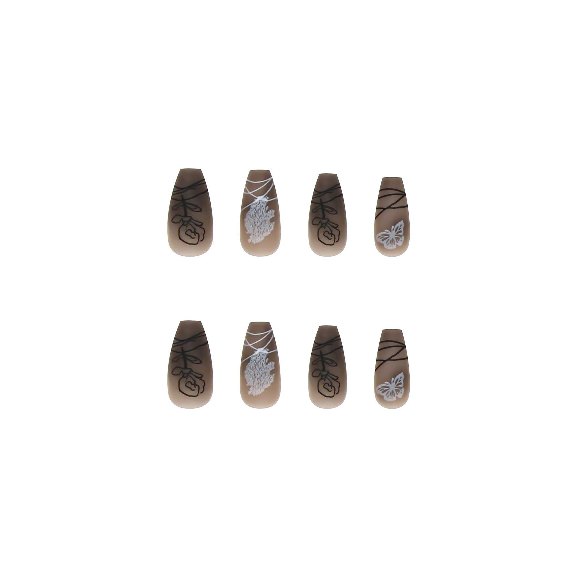 lovevop Black Abstract Print False Nails