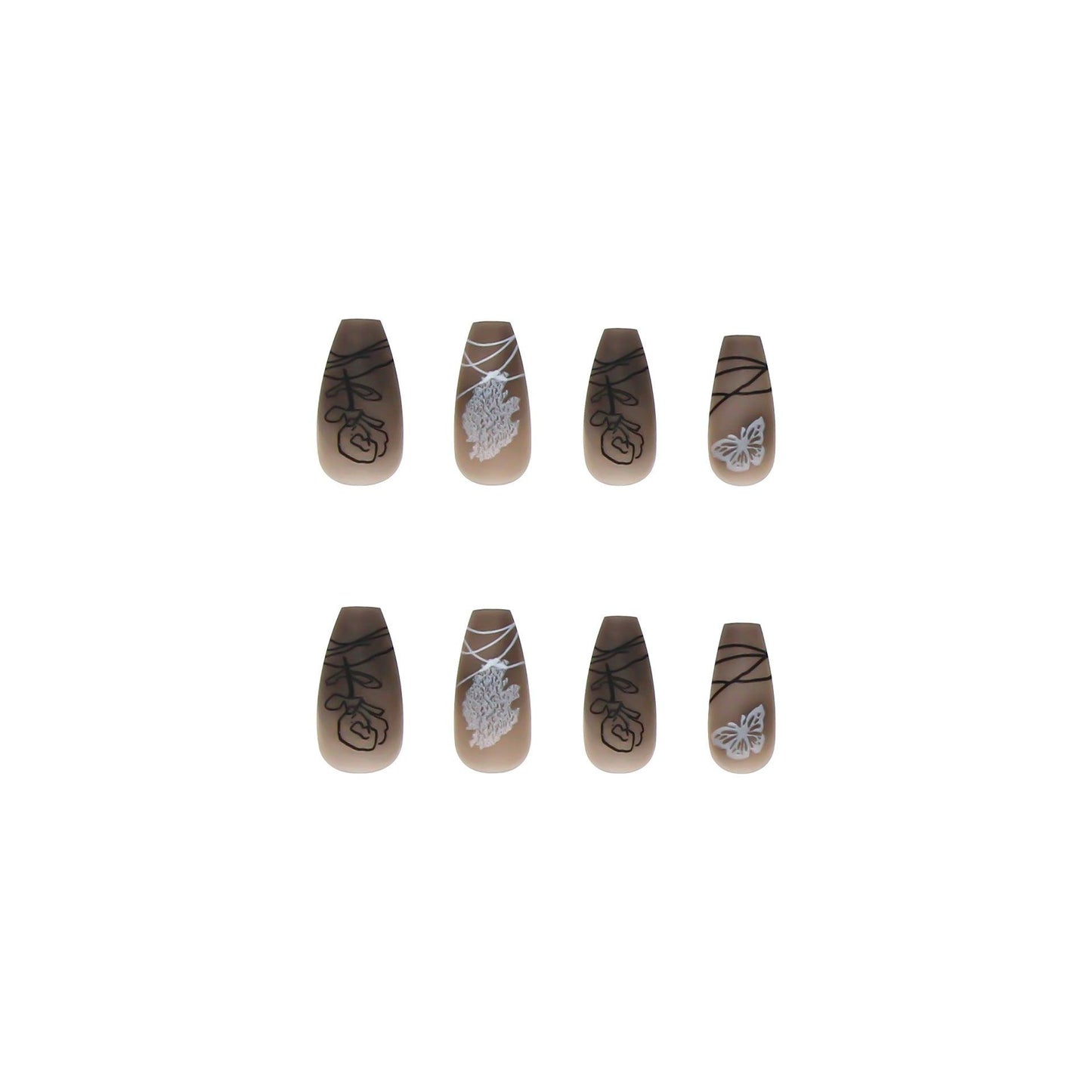 lovevop Black Abstract Print False Nails