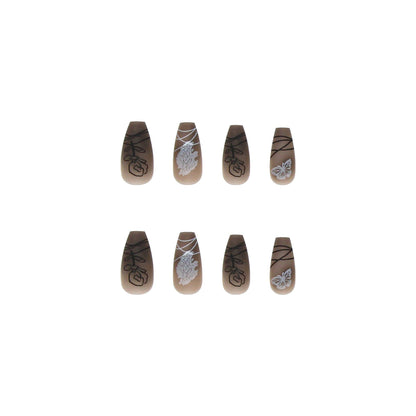 lovevop Black Abstract Print False Nails