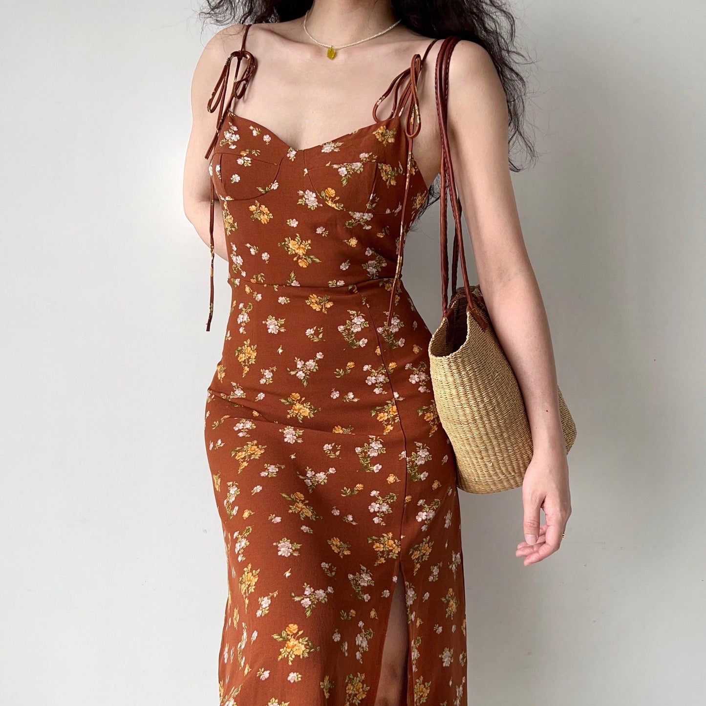 lovevop Split-side Floral Slip Long Dress