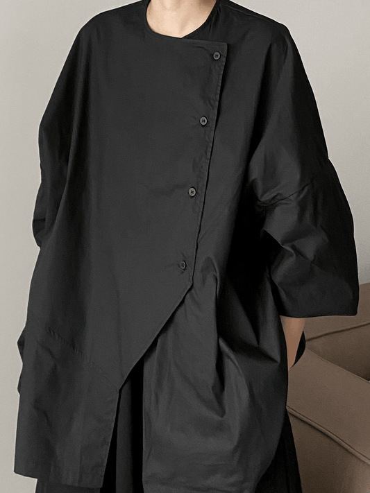 lovevop Cool Measured Bias-breasted Irregular-placket Shirt
