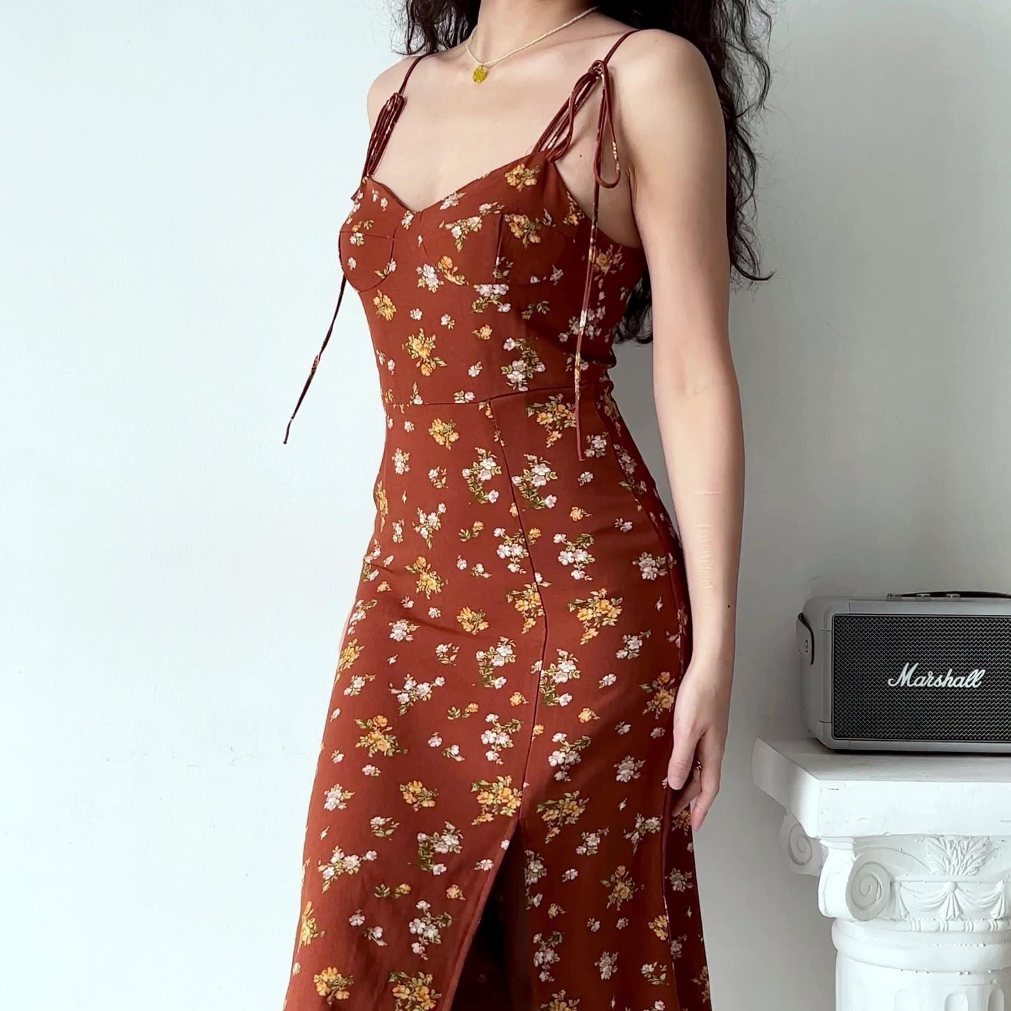 lovevop Split-side Floral Slip Long Dress