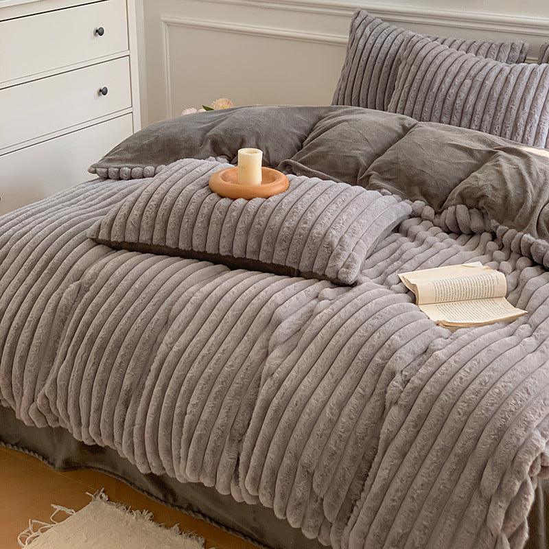lovevop Soft Rabbit Flannel Warm Bed Four Piece Sheet Set