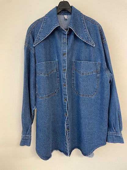 lovevop Vintage Large Collar Single Breasted Loose Denim Shirt