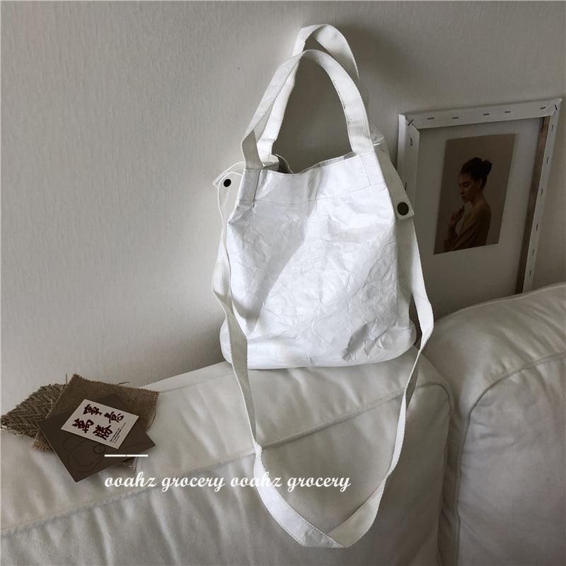 lovevop Washed Kraft Paper Natural Crinkle Waterproof Tote Bucket Bag