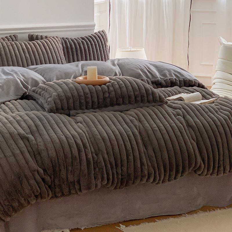 lovevop Soft Rabbit Flannel Warm Bed Four Piece Sheet Set