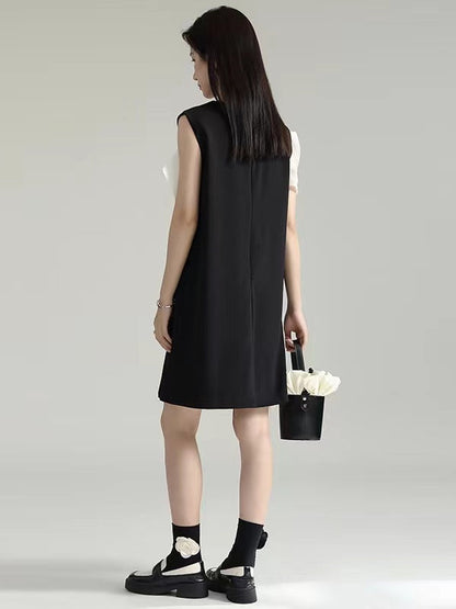 lovevop Asymmetric White Bow Black Dress