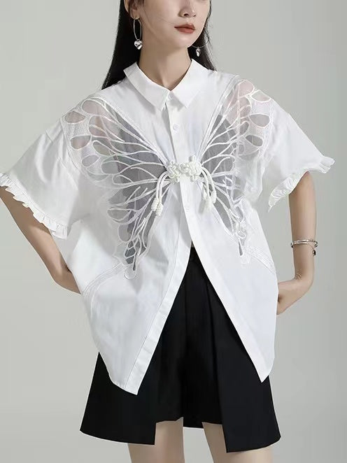 lovevop Butterfly Lace Short Sleeve Shirt