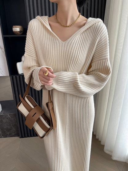 lovevop Casual Hooded Knitted Long Dress