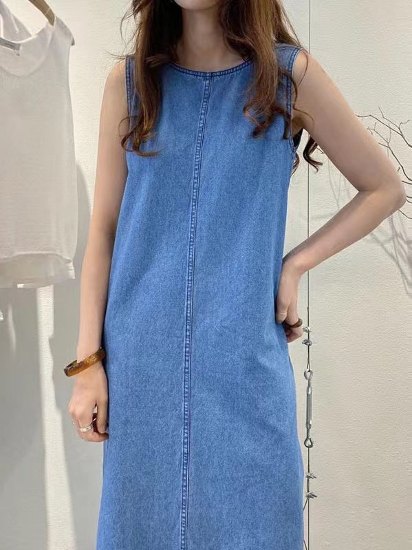 lovevop Simple Backless Loose Denim Dress