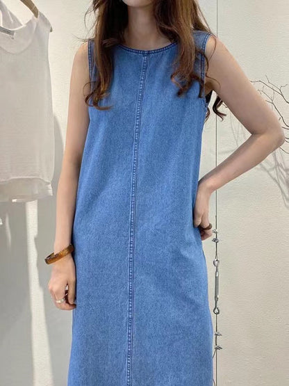 lovevop Simple Backless Loose Denim Dress